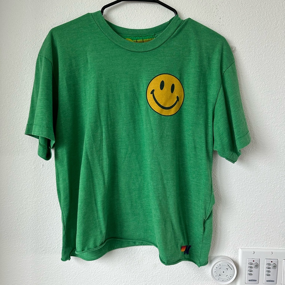 COPY - Aviator Nation Green Smiley Face Cropped Tee - Size Large